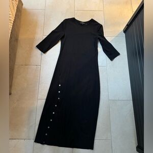 Button-Hem Long-Sleeve Dress in Modal Cotton